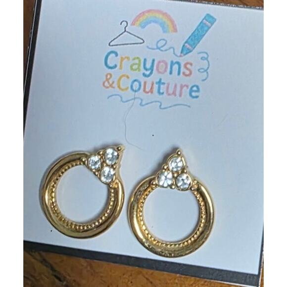 1987 Avon Golden Knot Stud Earrings GoldTone Rhinestones Glam Gift Mom Wife - Picture 1 of 2